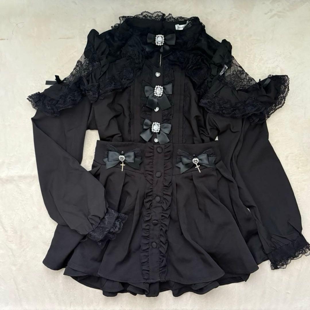 地雷 ノエミー フリル ブラウス マーズ スカパン 十字架 リボン セットアップ