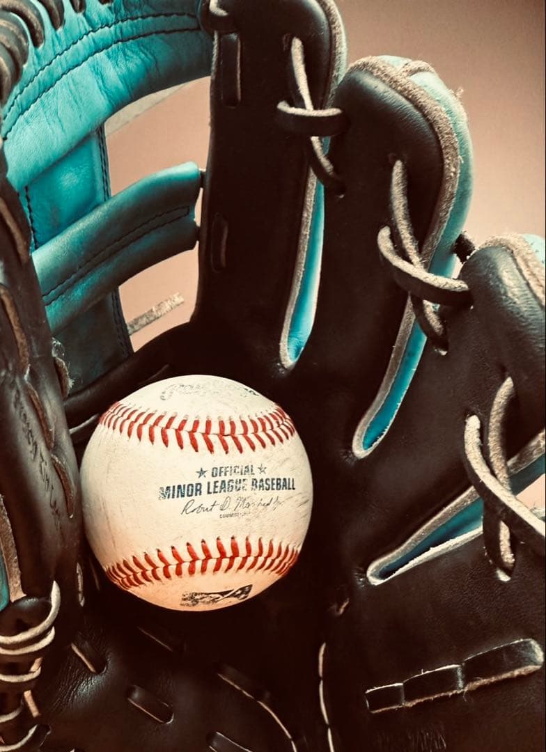 筋*ン様 ミズノプロ （Mizuno Pro）硬式内野手用 グラブ 黒×水色　波