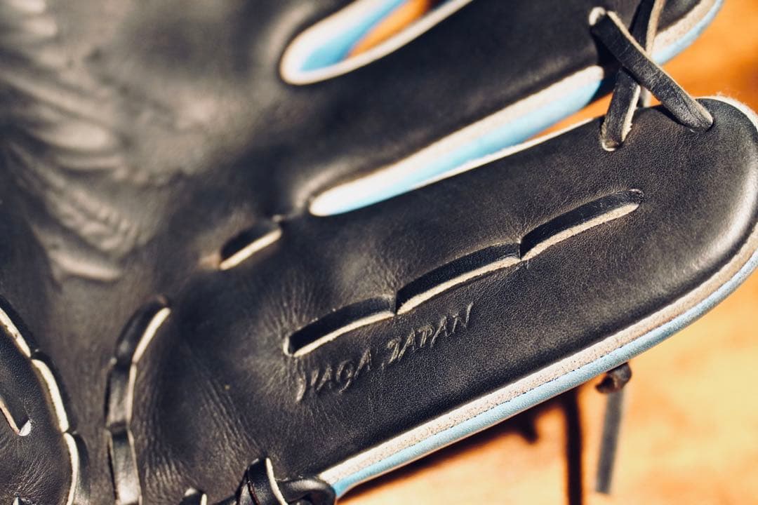 筋*ン様 ミズノプロ （Mizuno Pro）硬式内野手用 グラブ 黒×水色　波