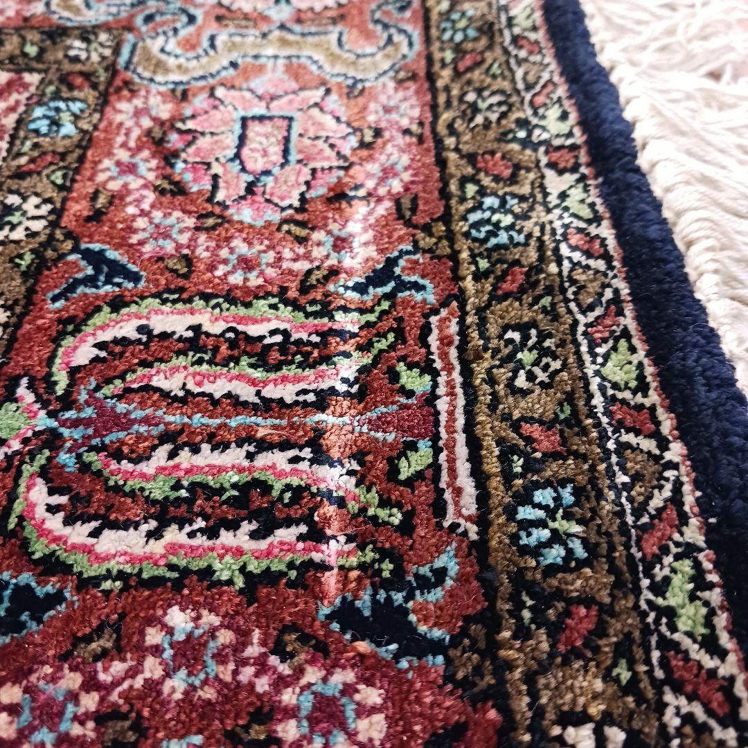 Y3291 高級ペルシャ絨毯 クム産 シルク100% 手織り 130×82㎝