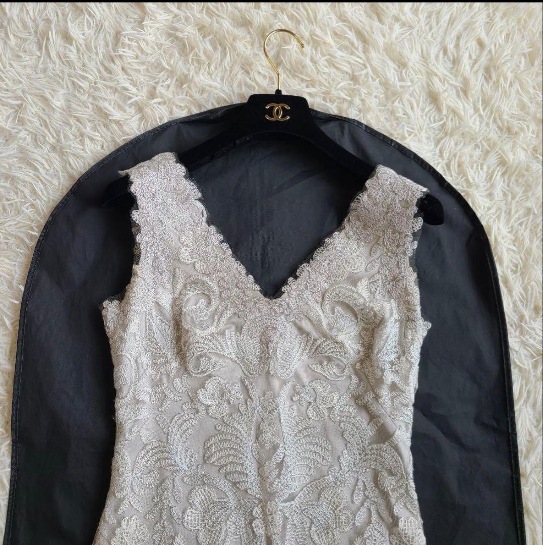 ほぼ未使用 タダシショージ ドレス 総柄 刺繍 レース チュール ストレッチ