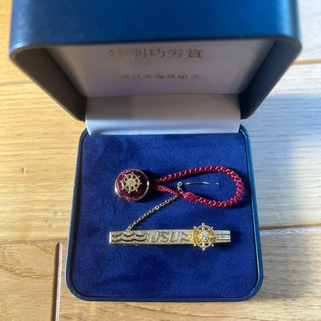 新品未使用 全日本海員組合　特別功労賞タイピン　胸付バッジ　18金 ダイヤモンド