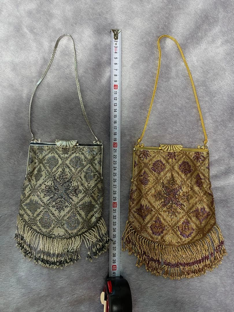 デリカビーズ　フリンジ　バッグ　ハンドメイド　シルバー