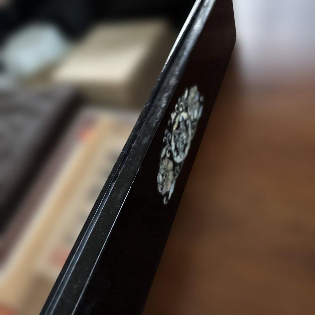 宮*中様 漆器文箱 貝殻細工 鶴　螺鈿細工漆塗り小物入れ　硯箱 すずり箱 螺鈿（