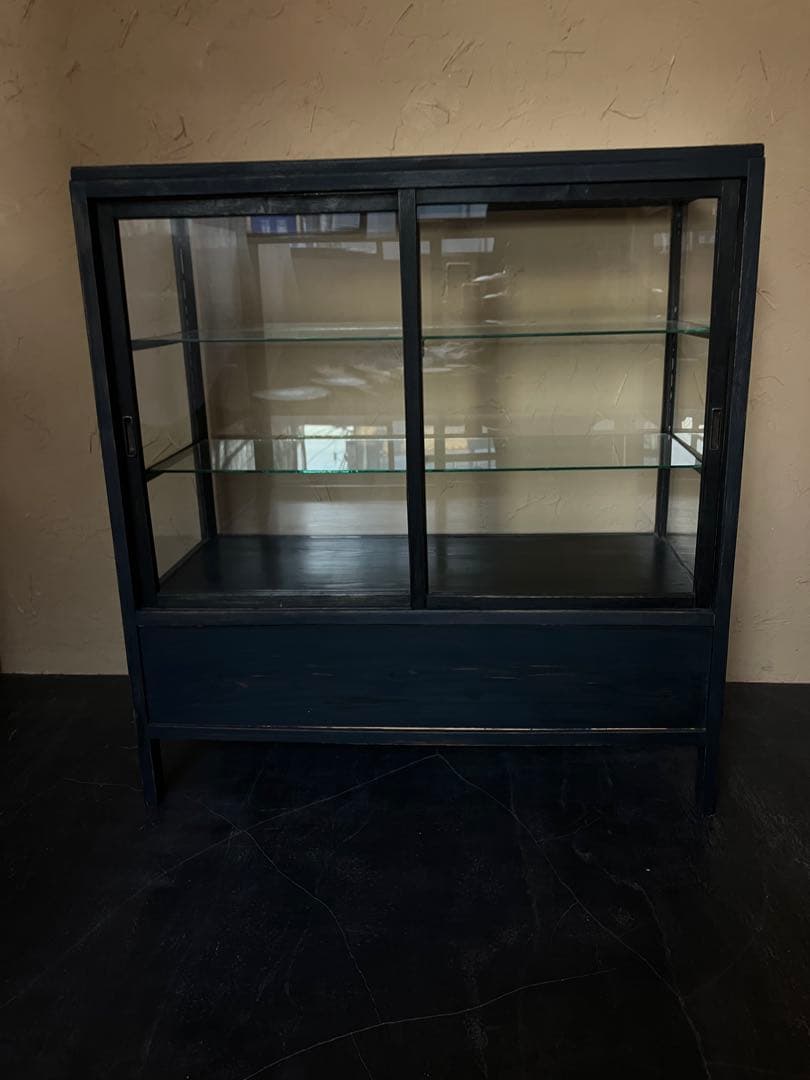 ショーケース 棚 ゆらゆらガラス　木製　古家具　アンティーク