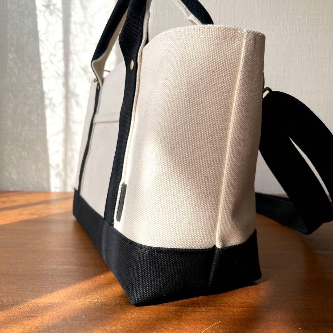 8号帆布トートバッグ(横長)キナリ×ブラック　たみと