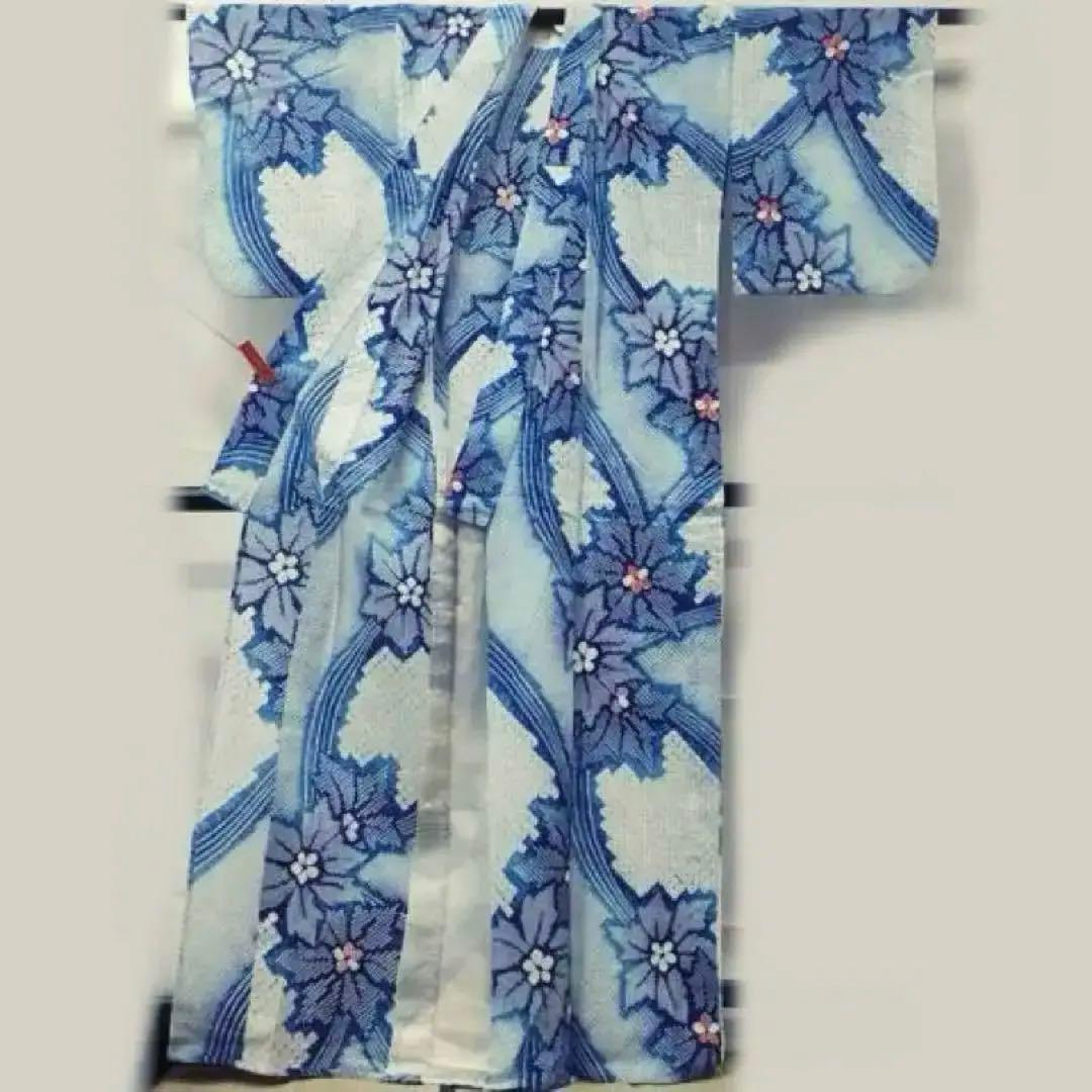 浴衣　有松絞り　トールサイズ　ぼかし　三浦絞り　紺青水色　有松鳴海絞り　蜘蛛絞り