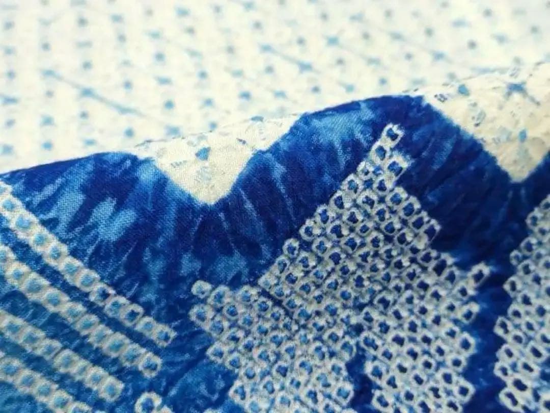 浴衣　有松絞り　トールサイズ　ぼかし　三浦絞り　紺青水色　有松鳴海絞り　蜘蛛絞り