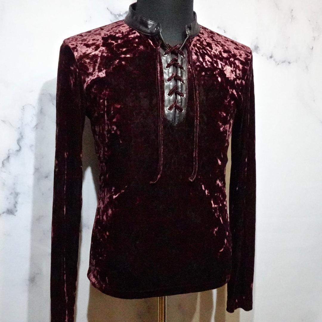 [5351プールオム]ベルベット レースアップ カットソー(日本製)