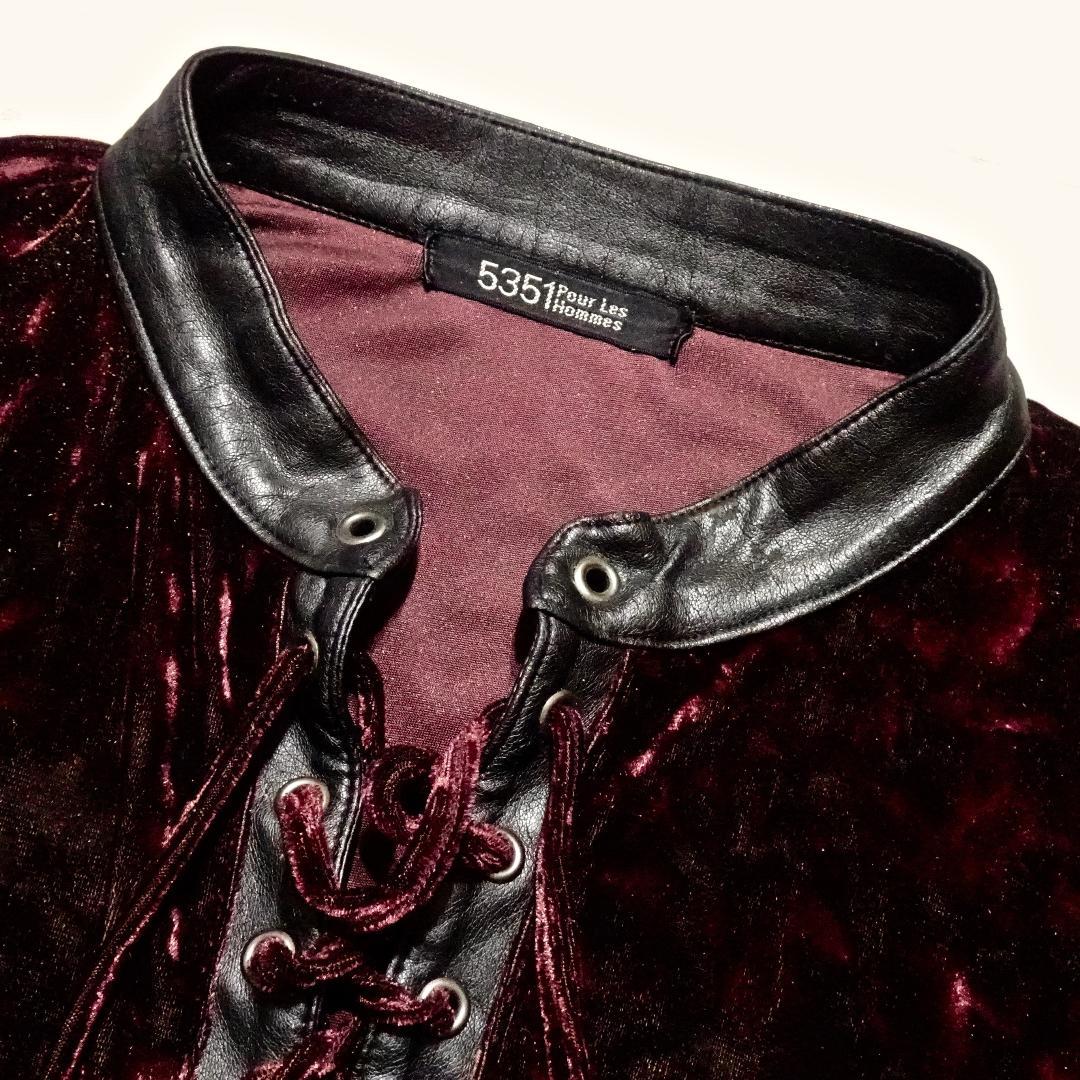 [5351プールオム]ベルベット レースアップ カットソー(日本製)