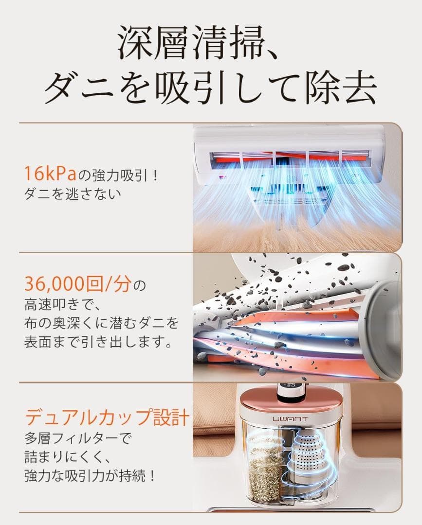 【新品未使用】布団クリーナー 布団掃除機 ダニ駆除 UV除菌 16Kpa