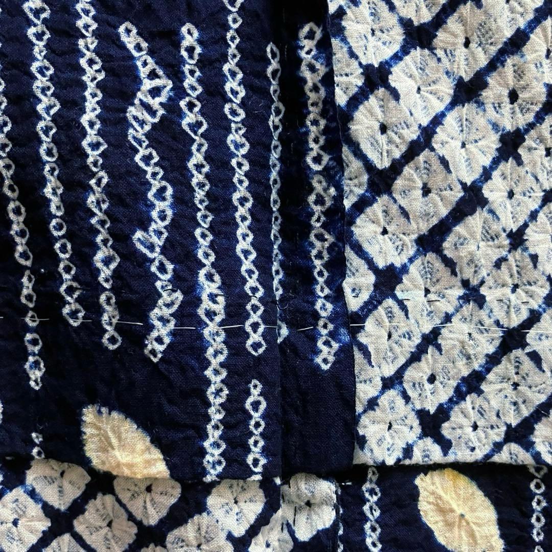 有松鳴海絞り 浴衣 未使用品 綿 バチ衿 夏着物　ネイビー 紺色 しつけ糸 逸品