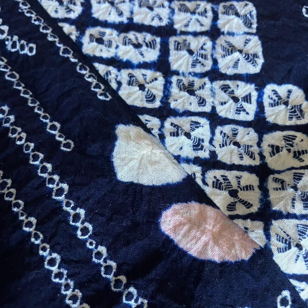 有松鳴海絞り 浴衣 未使用品 綿 バチ衿 夏着物　ネイビー 紺色 しつけ糸 逸品