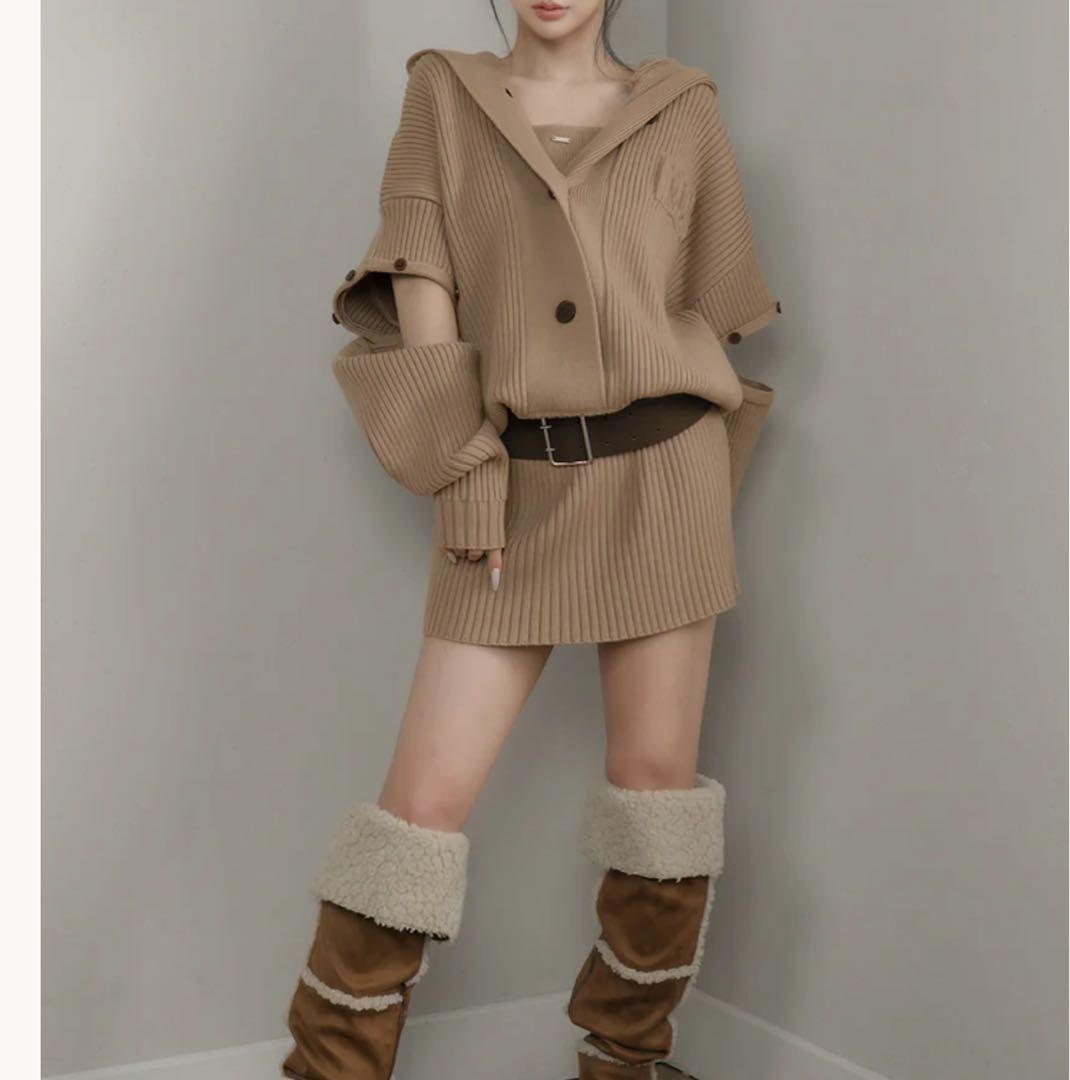 Darich ローウエストデザインニットワンピース