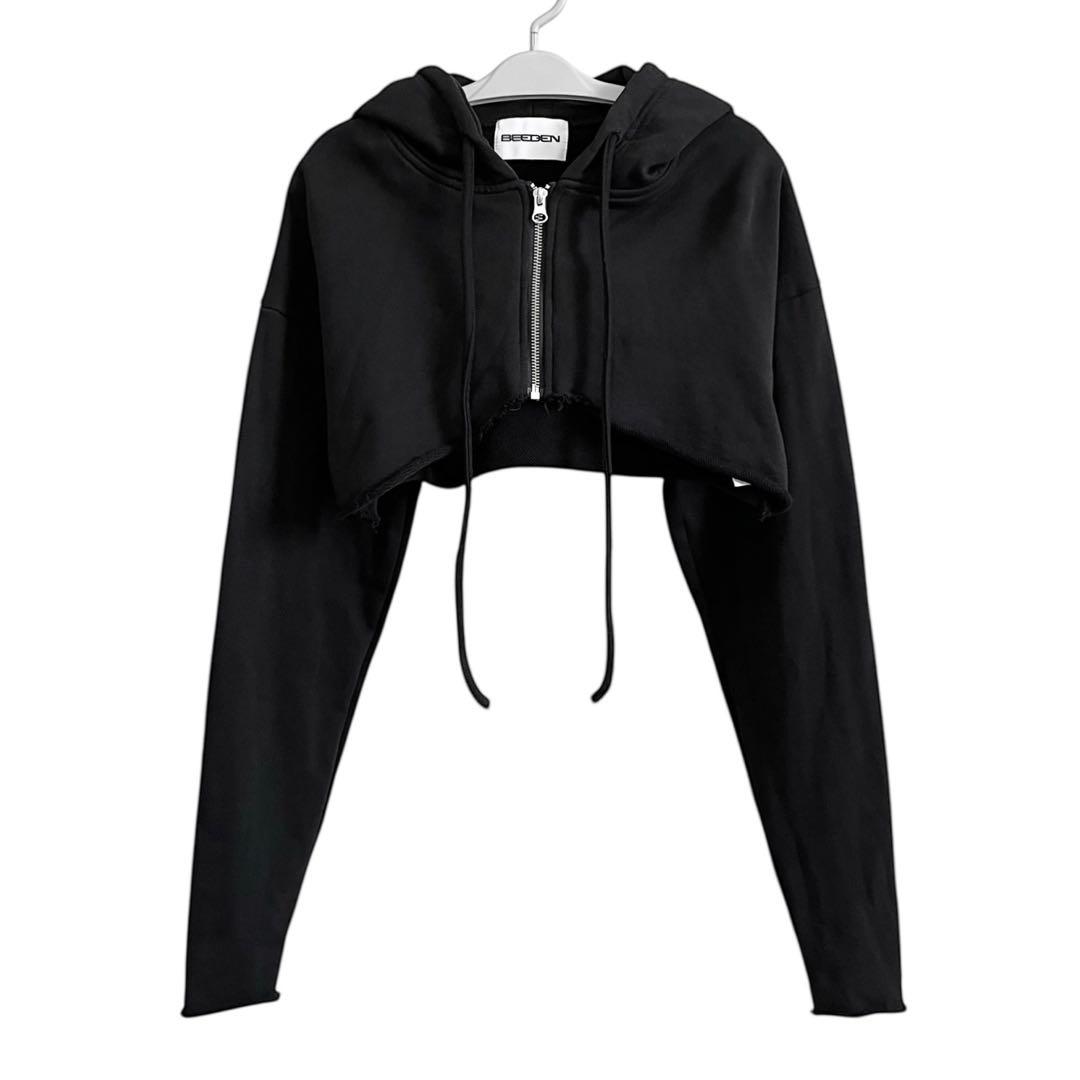専用 BEEDEN バックロゴ クロップド ジップアップパーカー y2k 短丈