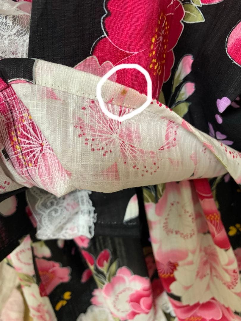 浴衣ドレス　黒ピンク　姫ギャル　地雷　量産　平成　花柄　レース　かわいい