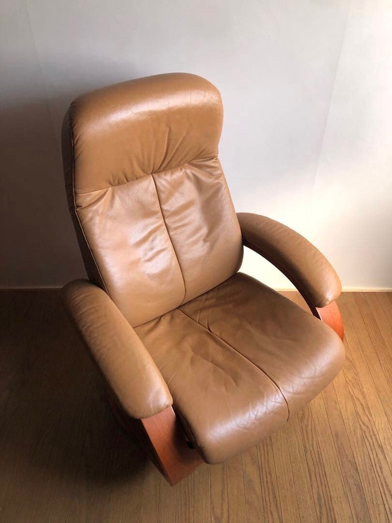 シモンズ フィヨルド リクライニング ラウンジソファ 回転式 本革張り 北欧家具