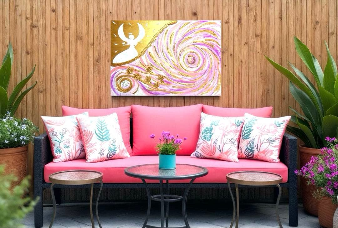 開運絵画　オリジナル　守護天使様　龍神様　蓮の花