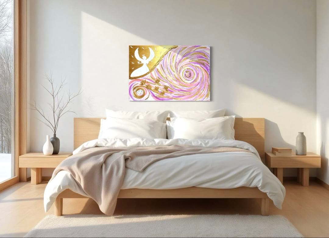 開運絵画　オリジナル　守護天使様　龍神様　蓮の花