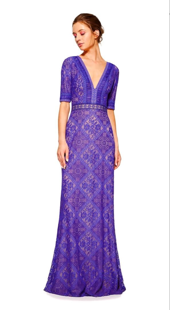 ※てんとう虫【TADASHI SHOJI】紫　レース　ロングドレス