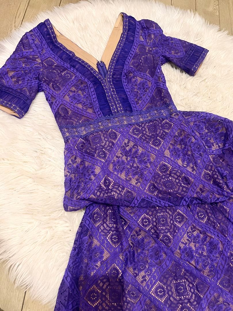 ※てんとう虫【TADASHI SHOJI】紫　レース　ロングドレス