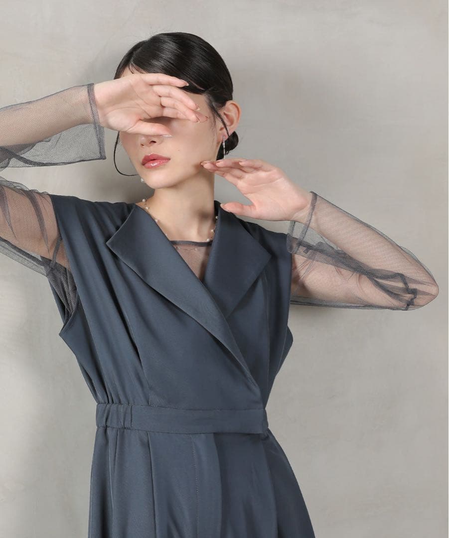 kana カナ シアートップス スタンドアウトカラー オールインワン M ブルー