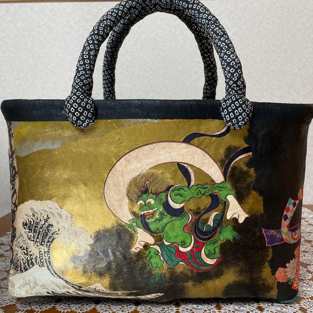 一閑張りバッグ⑧風神雷神