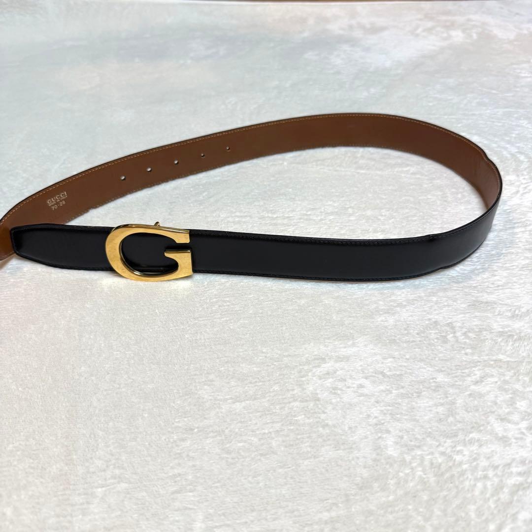 【GUCCI】グッチ　Gマークベルト　リバーシブル黒×キャメル
