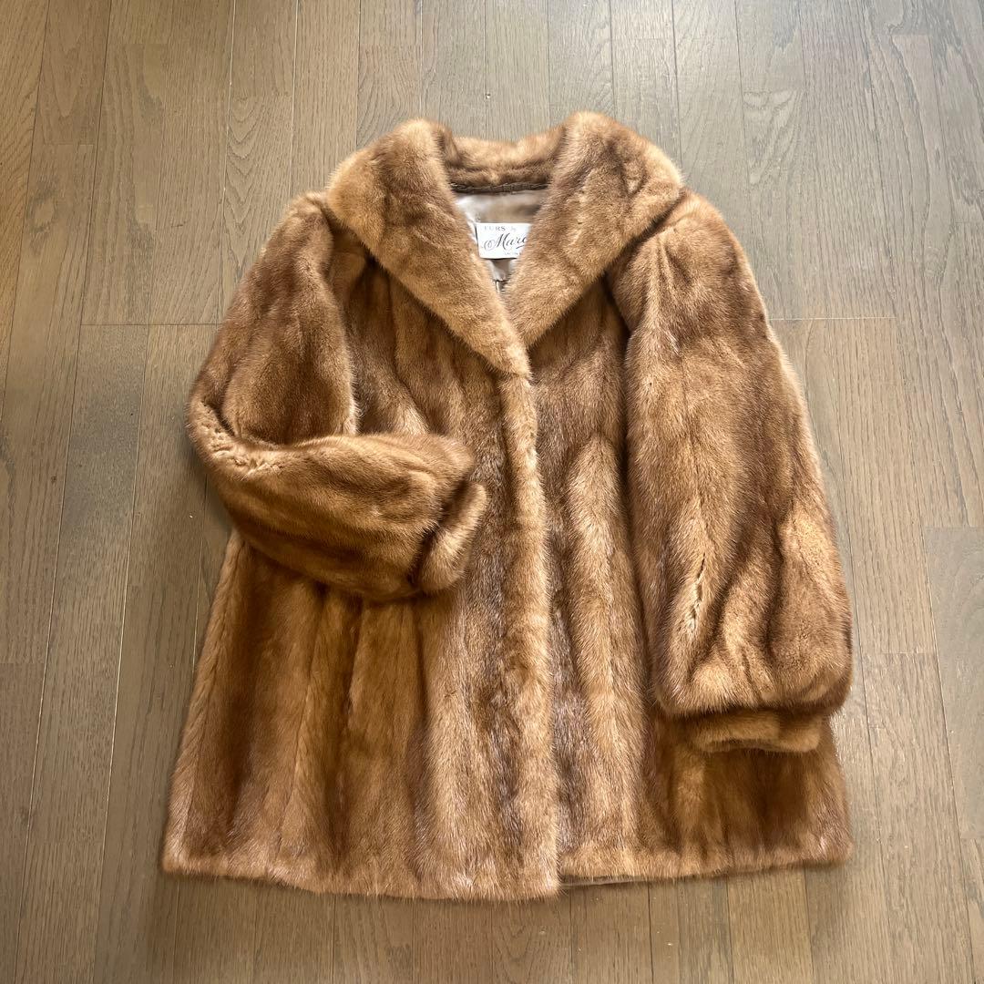 リアルファー　ミンク　コート　高級　S美品　キャメル色