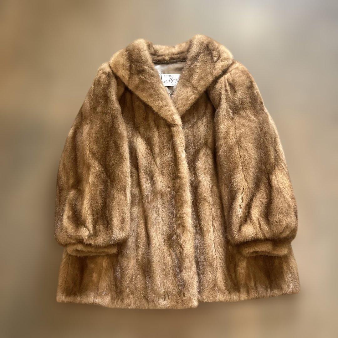 リアルファー　ミンク　コート　高級　S美品　キャメル色