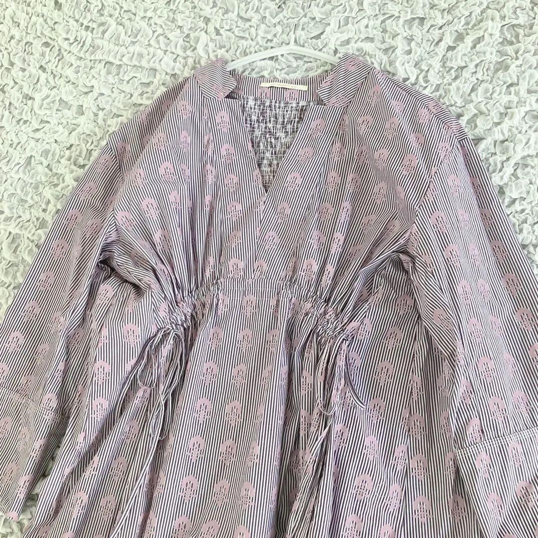 美品ヌキテパPoplinFluffPrintWaistStringDress