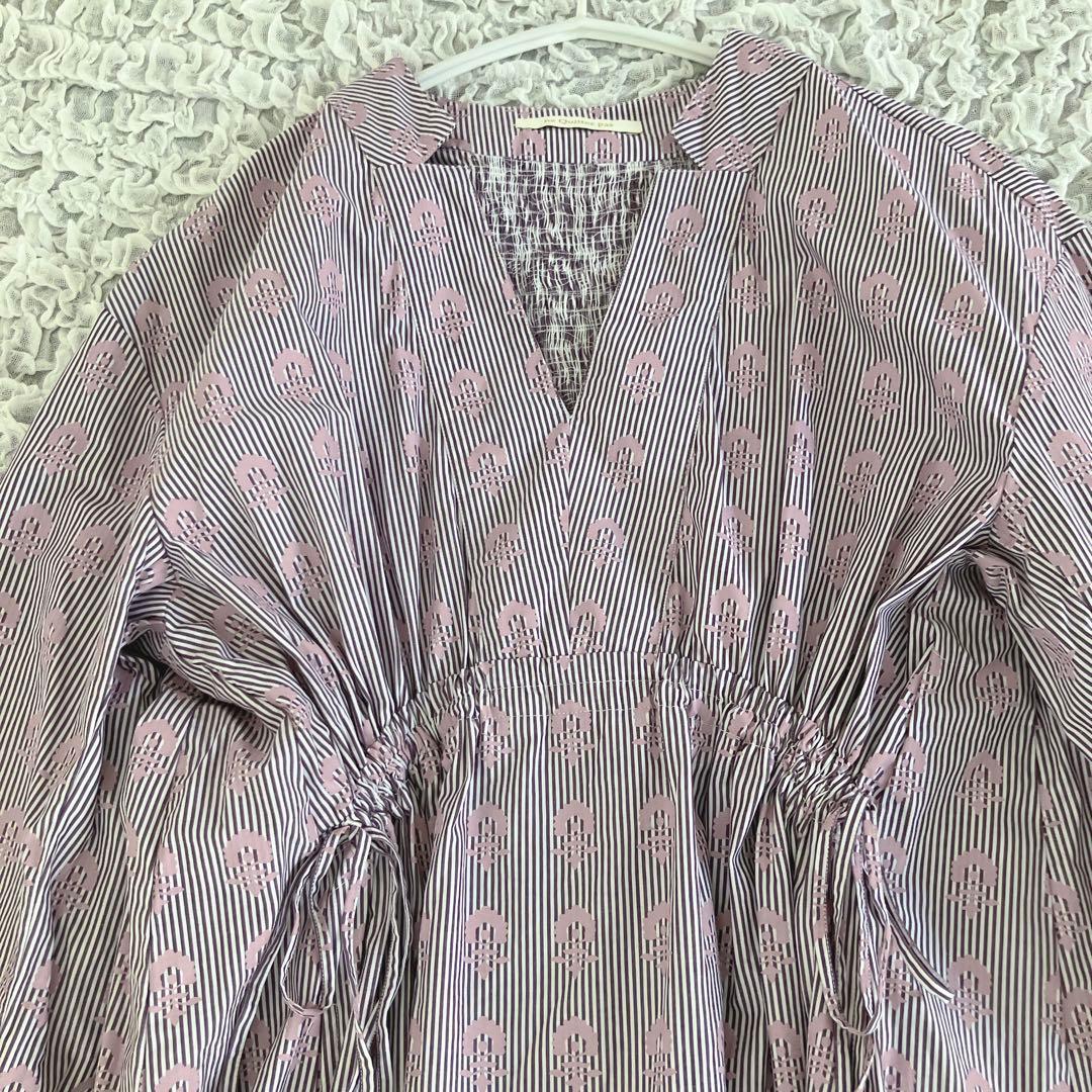 美品ヌキテパPoplinFluffPrintWaistStringDress