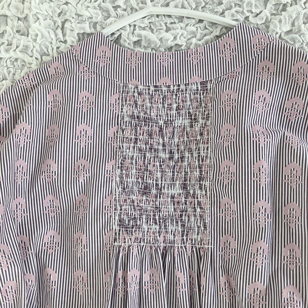 美品ヌキテパPoplinFluffPrintWaistStringDress