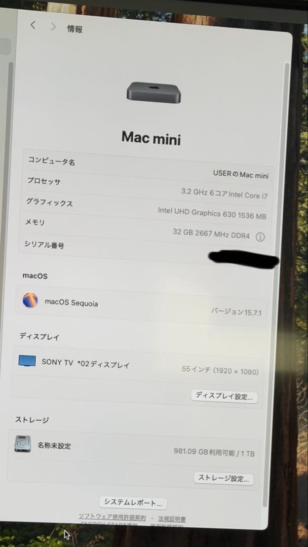 Macデスクトップ Apple Mac mini i7 32GB 1TB SSD 2018