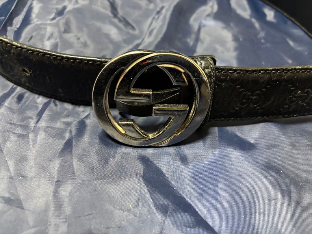 GUCCI グッチ ダブルG ベルト ブラック レザー 正規品 メンズ 使用感有