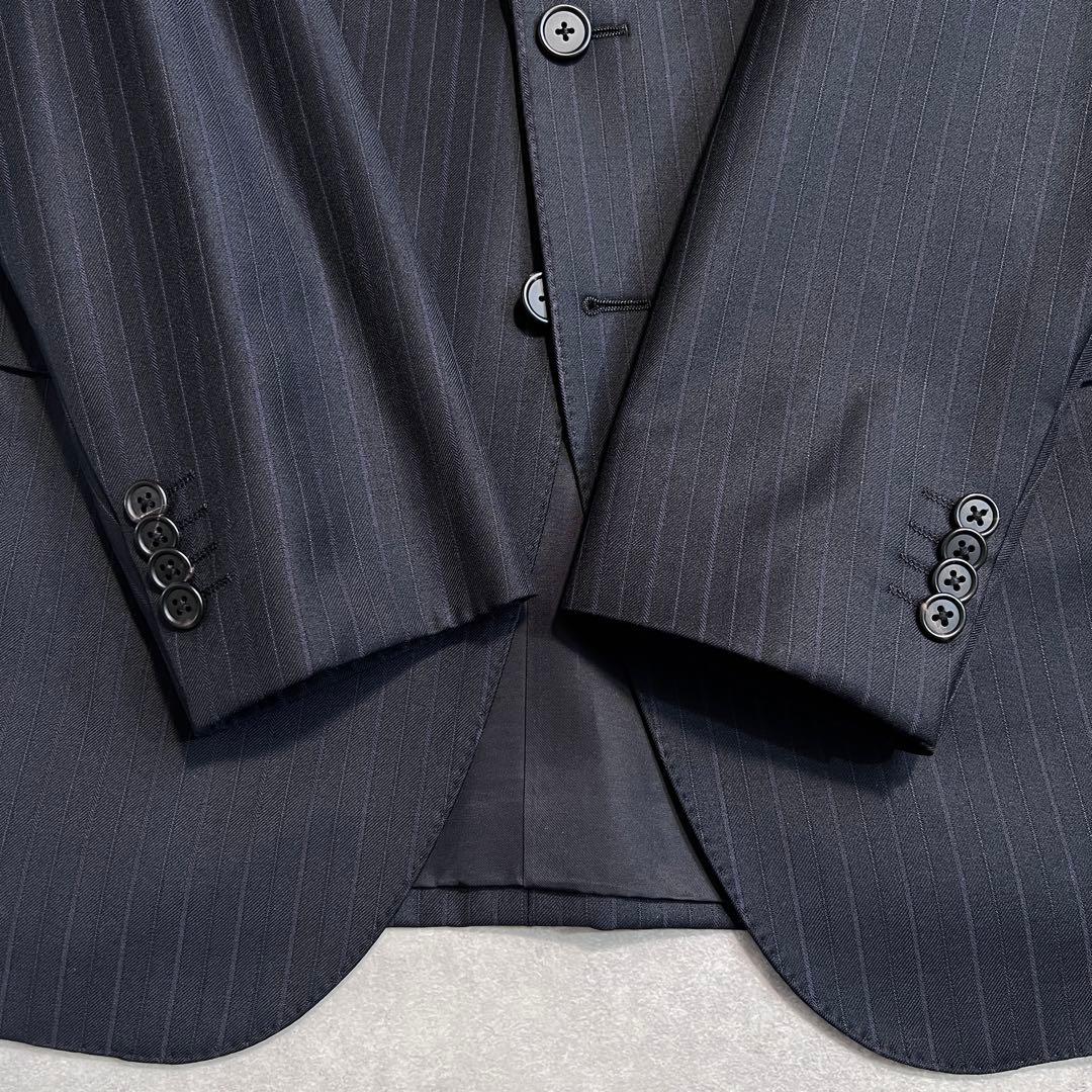 【美品】ポールスミス×ゼニア スーツセットアップ ネイビー ストライプ L2