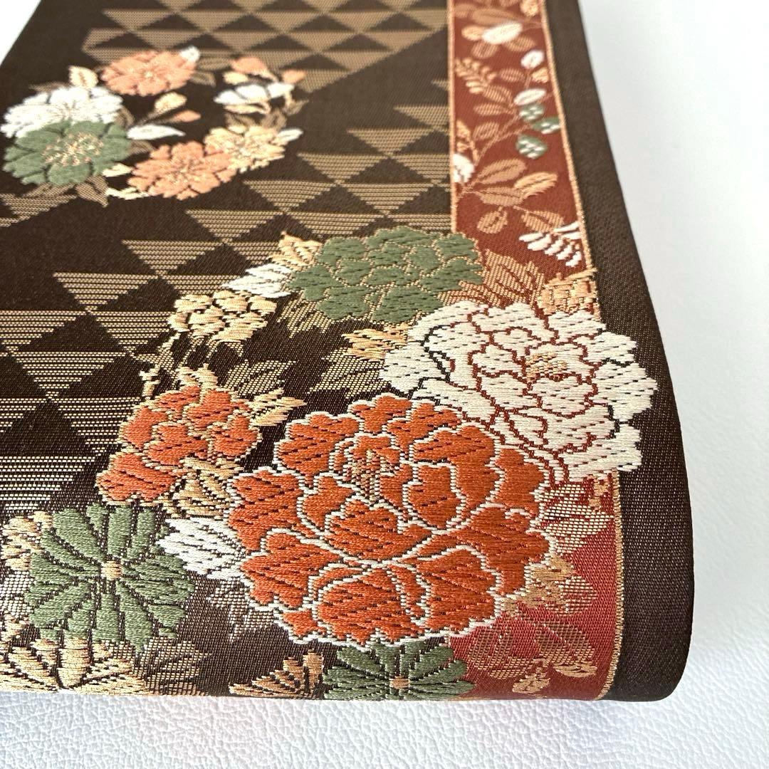 477半幅帯 小袋帯 長尺 正絹 西陣織 焦げ茶色 金通し豪華絢爛 小紋 着物