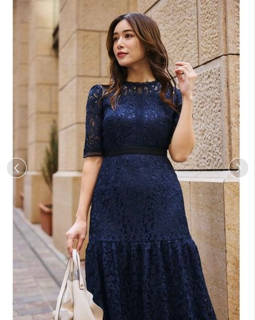 【極美品】CERFORD ネイビー レース パーティードレス 半袖ワンピース