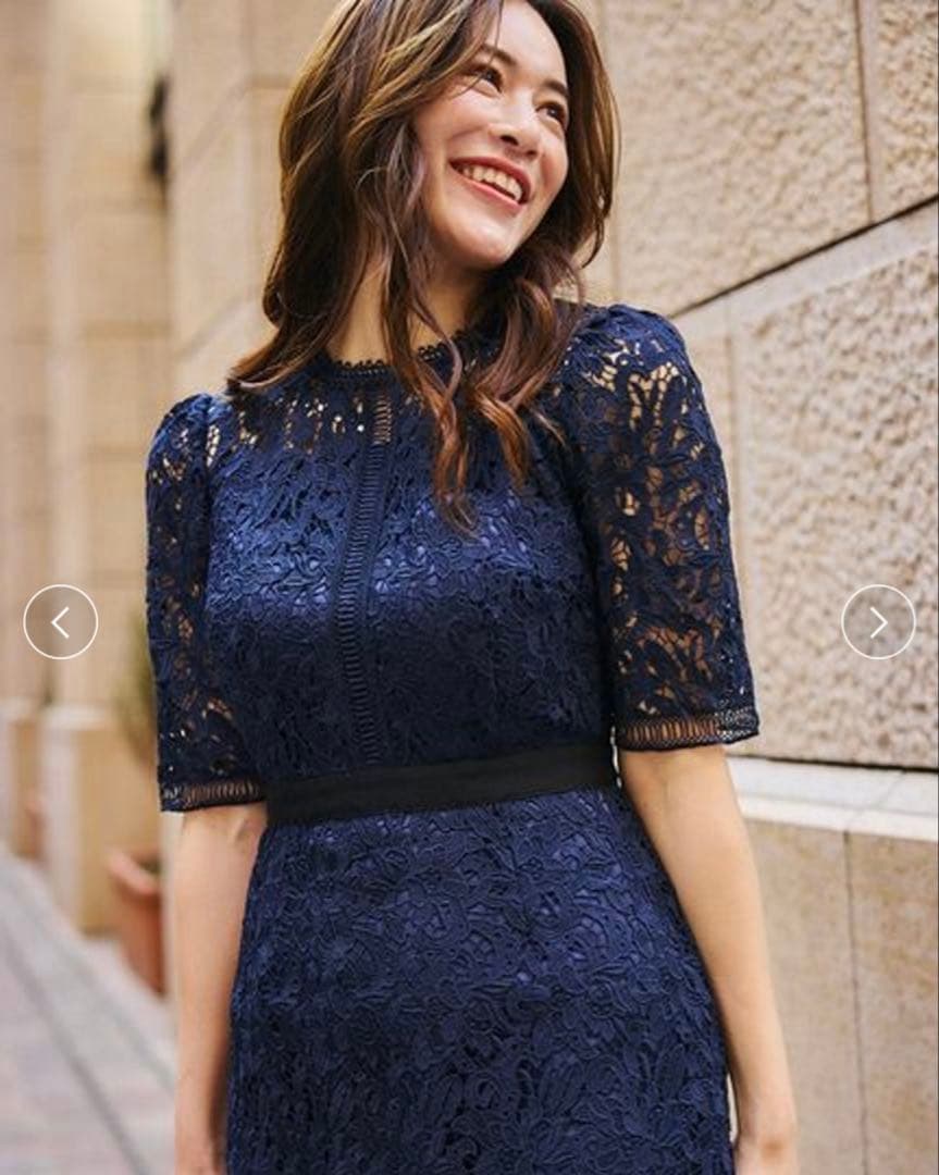 【極美品】CERFORD ネイビー レース パーティードレス 半袖ワンピース