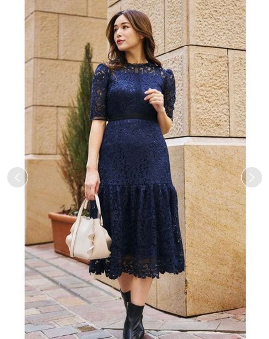 【極美品】CERFORD ネイビー レース パーティードレス 半袖ワンピース