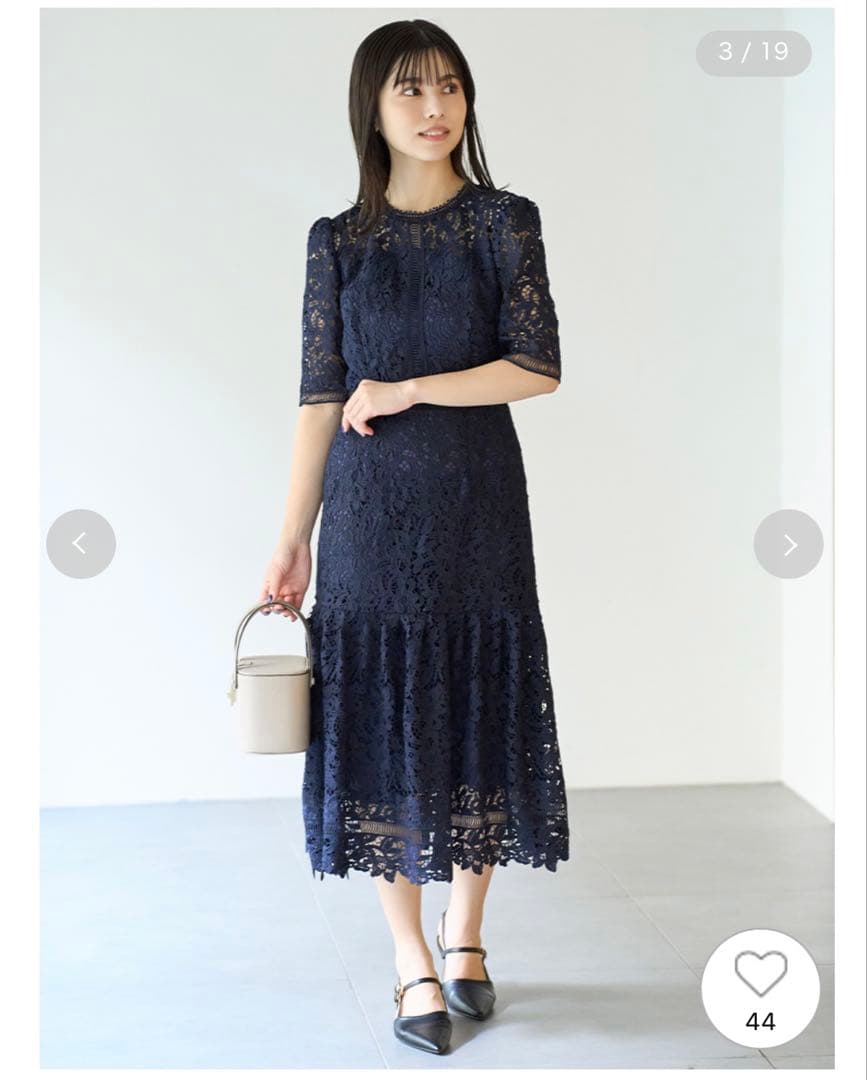 【極美品】CERFORD ネイビー レース パーティードレス 半袖ワンピース