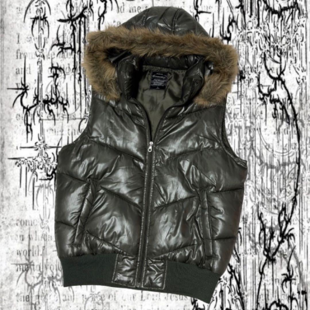 Y2K grunge お兄系 平成初期 ダウンベスト　光沢　ネオグランジ　緑