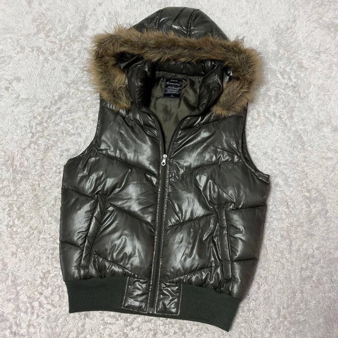 Y2K grunge お兄系 平成初期 ダウンベスト　光沢　ネオグランジ　緑