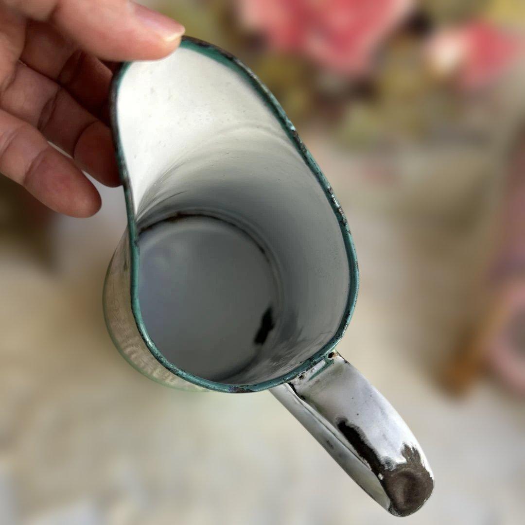 フランスアンティーク　グリーングラデーション　ホーロー水差し