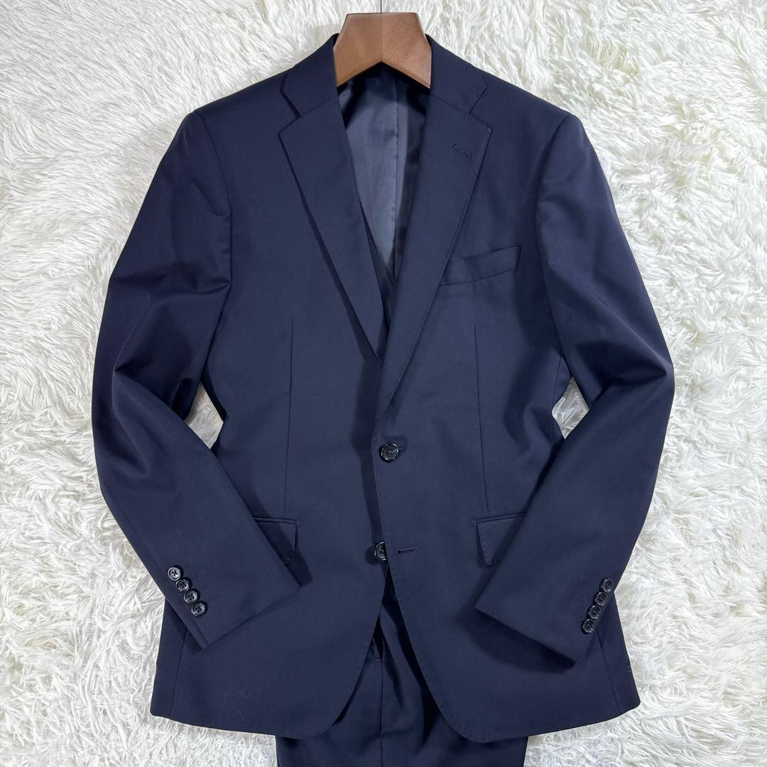 【イタリア生地】オンリー レダ スリーピーススーツ 無地 ネイビー 170Y