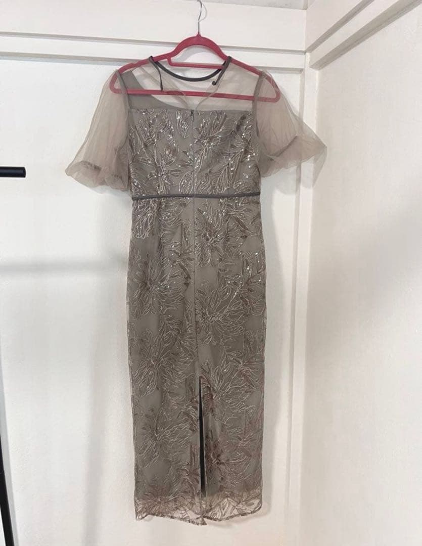 【LEJA】アシンメトリーシアーフラワードレスワンピース 結婚式 ドレス　M