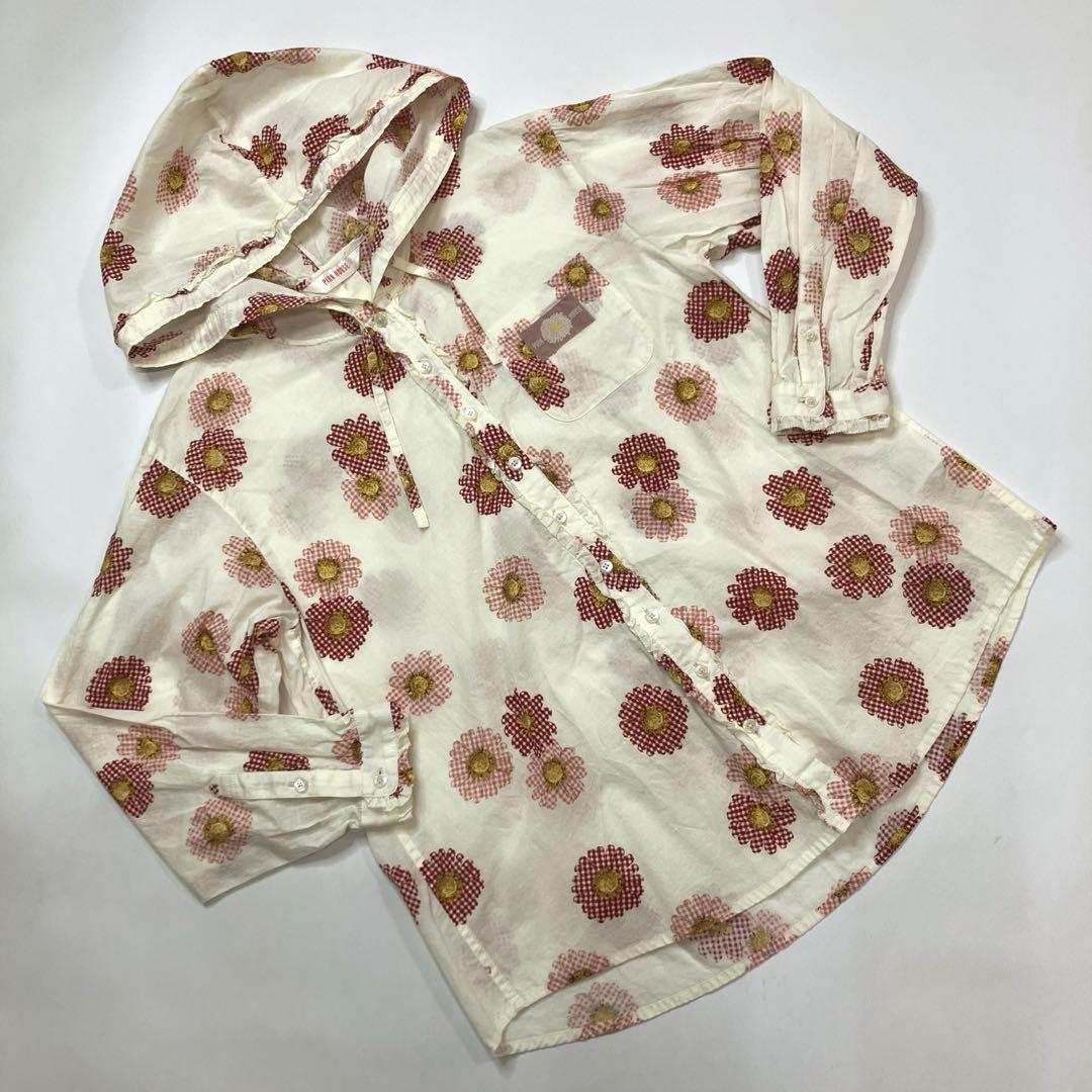 ピンクハウス 生成 ギンガムひな菊柄 フード付き ブラウス