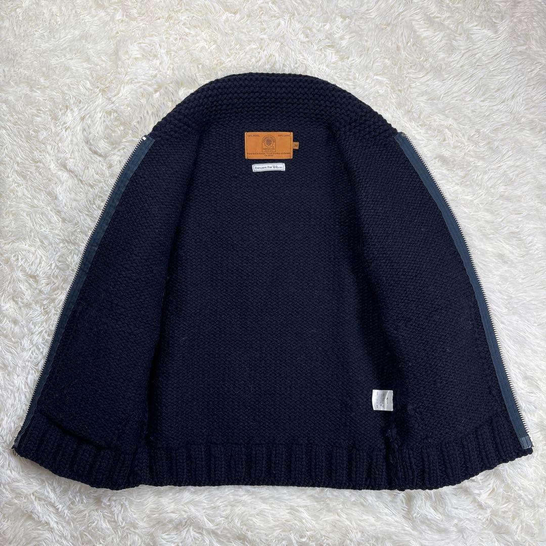 ✨カナダ製・別注✨カナディアンセーター×ロンハーマン　カウチンニット　ジップ　紺