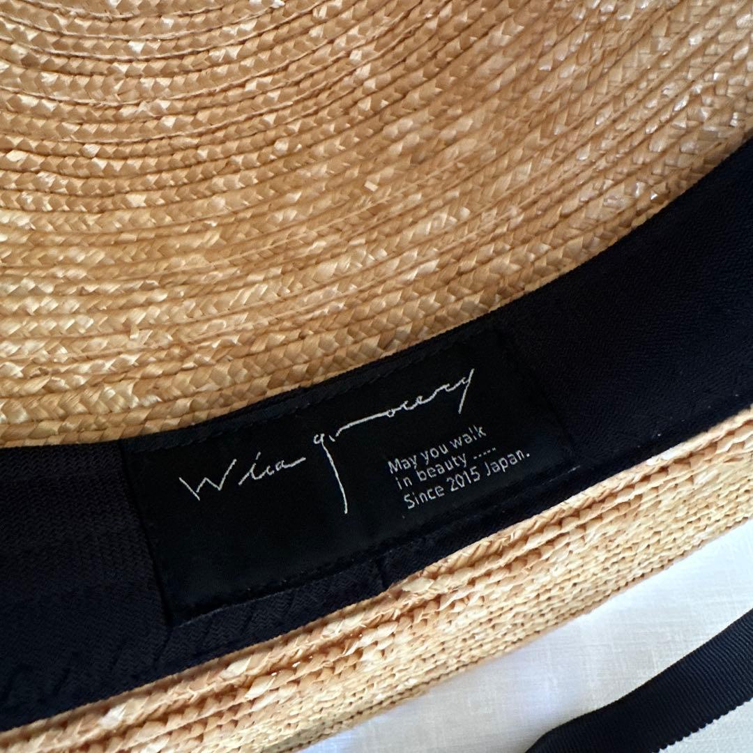 【美品】 wicagrocery 麦わら帽子 ストローハット ハグオーワー