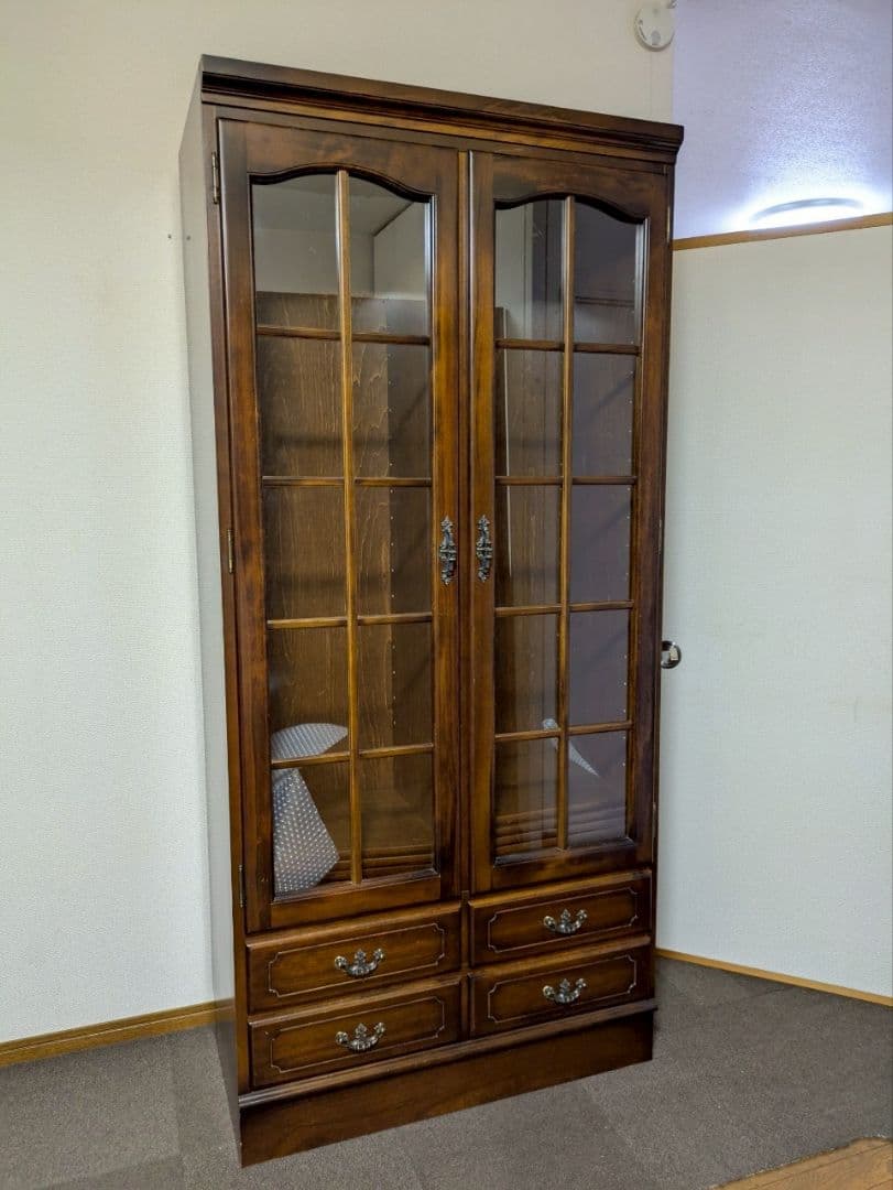 カリモクコロニアル　書棚　木製ガラス扉キャビネット